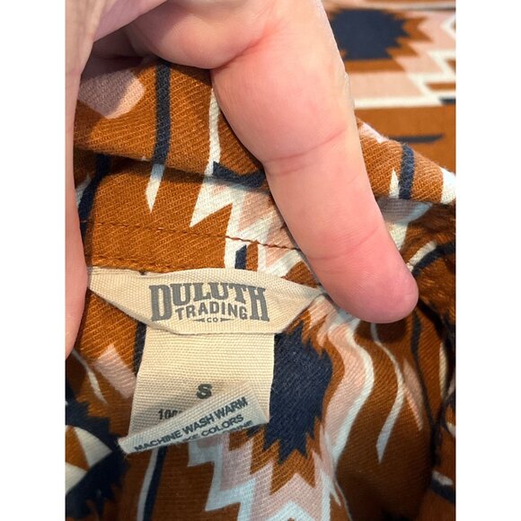 Woman's Deluth Button-Up Shirt With Southwest Aztec Print Brown/White/Blue Long- - Picture 14 of 14